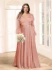 A-Line/Princess V-Neck Long Sleeves Chiffon Empire Plus Size Bridesmaid Dresses sold by Lavetir