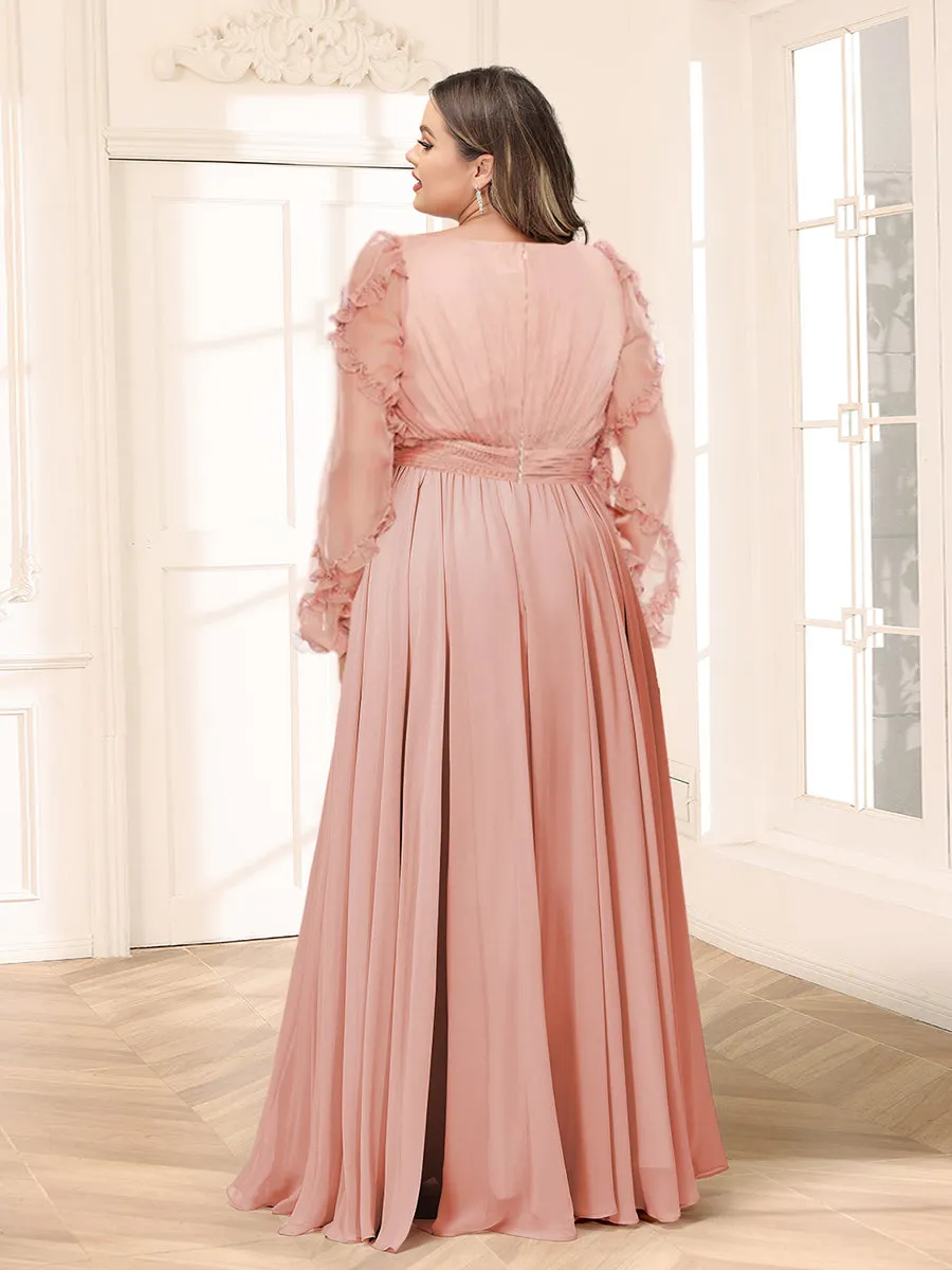 A-Line/Princess V-Neck Long Sleeves Chiffon Empire Plus Size Bridesmaid Dresses sold by Lavetir product image thumbnail 2