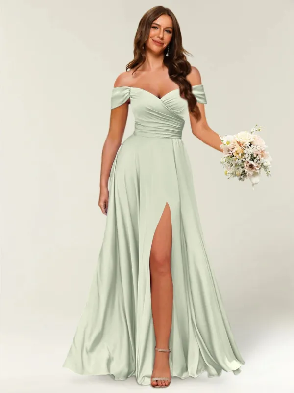 Floor-Length Off-the-Shoulder Long Formal Dresses with Split Side & Ruched sold by Lavetir