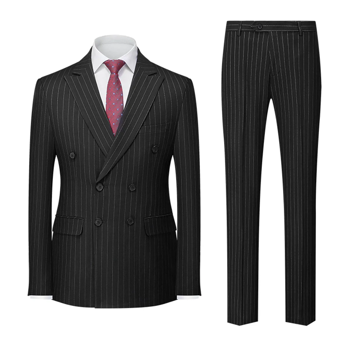 Tailored Fit Double Breasted Six-buttons 2 Pieces Striped Men's Wedding Suits sold by Lavetir product image thumbnail 3