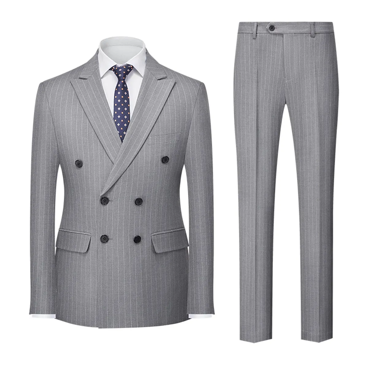 Tailored Fit Double Breasted Six-buttons 2 Pieces Striped Men's Wedding Suits sold by Lavetir product image thumbnail 4