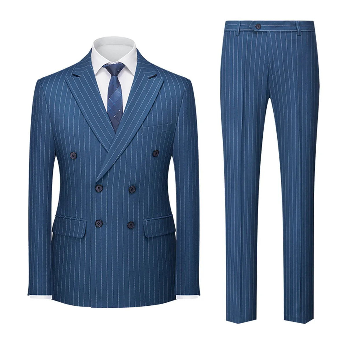 Tailored Fit Double Breasted Six-buttons 2 Pieces Striped Men's Wedding Suits sold by Lavetir