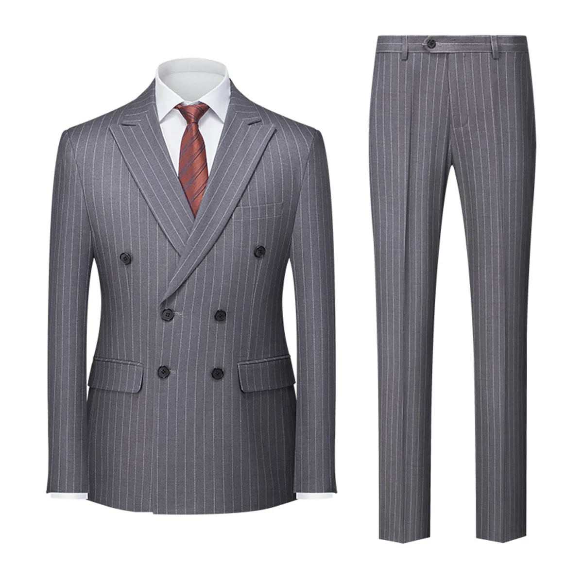 Tailored Fit Double Breasted Six-buttons 2 Pieces Striped Men's Wedding Suits sold by Lavetir product image thumbnail 2