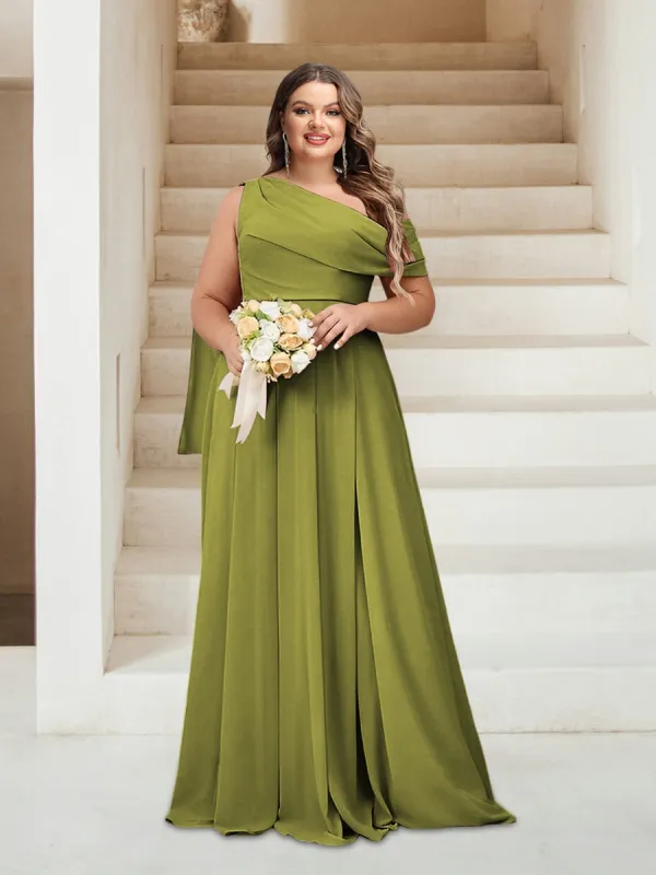 A-Line/Princess One-Shoulder Floor-Length Sleeveless Plus Size Bridesmaid Dresses sold by Lavetir