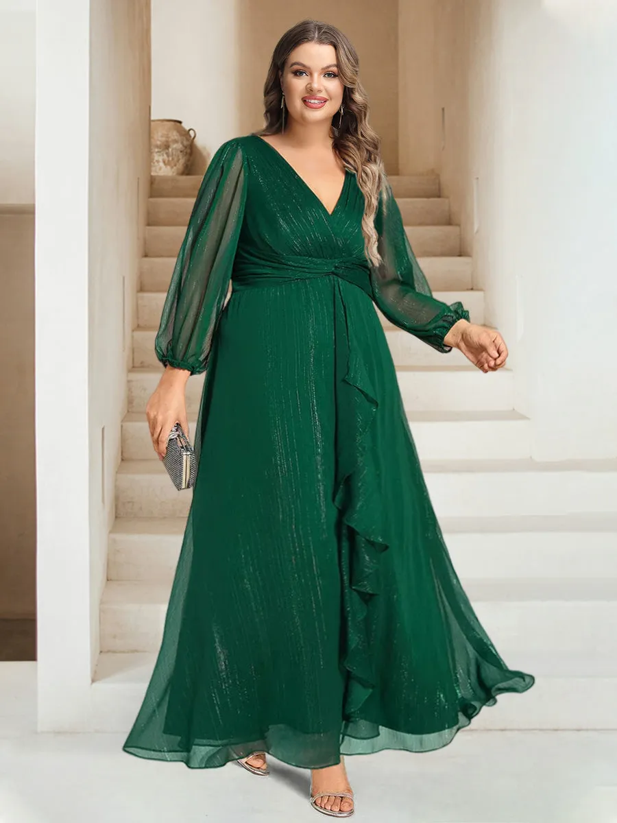 A-Line/Princess V-Neck Ankle-Length Long Sleeves Plus Size Bridesmaid Dresses sold by Lavetir