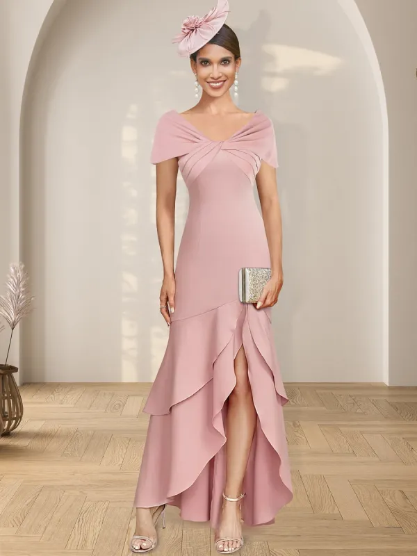 Sheath/Column Asymmetrical V-Neck Mother of the Bride Dresses With Ruffles sold by Lavetir