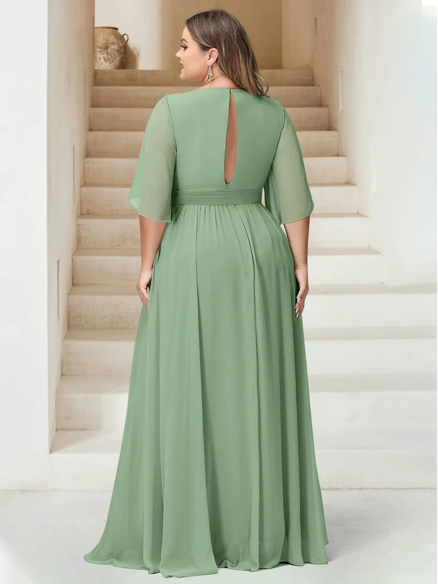 A-Line/Princess V-Neck Floor-Length Backless Plus Size Bridesmaid Dresses sold by Lavetir product image thumbnail 2