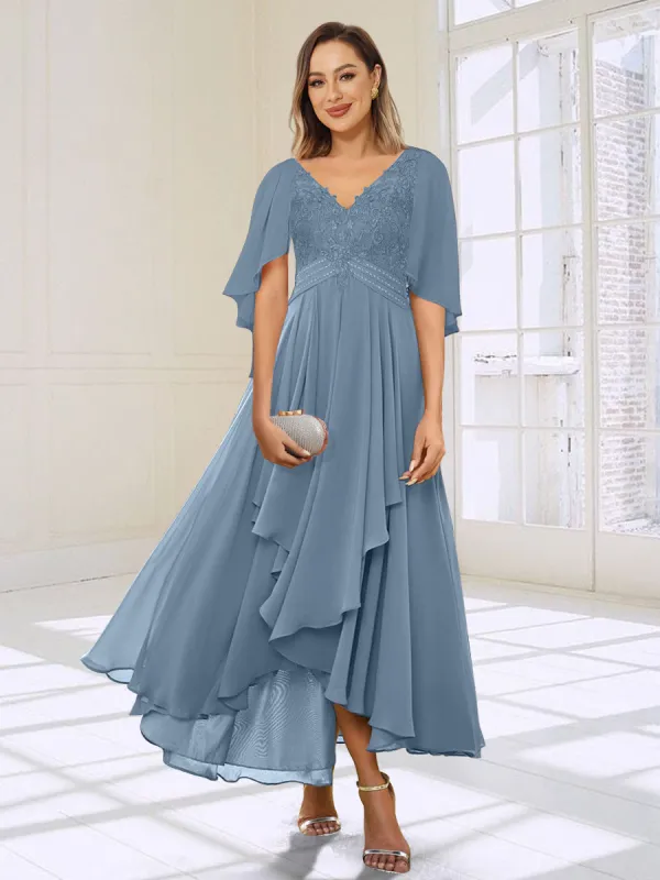 A-Line/Princess V-Neck Asymmetrical Mother of the Bride Dresses With Ruffles sold by Lavetir