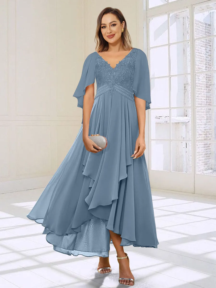 A-Line/Princess V-Neck Asymmetrical Mother of the Bride Dresses With Ruffles sold by Lavetir