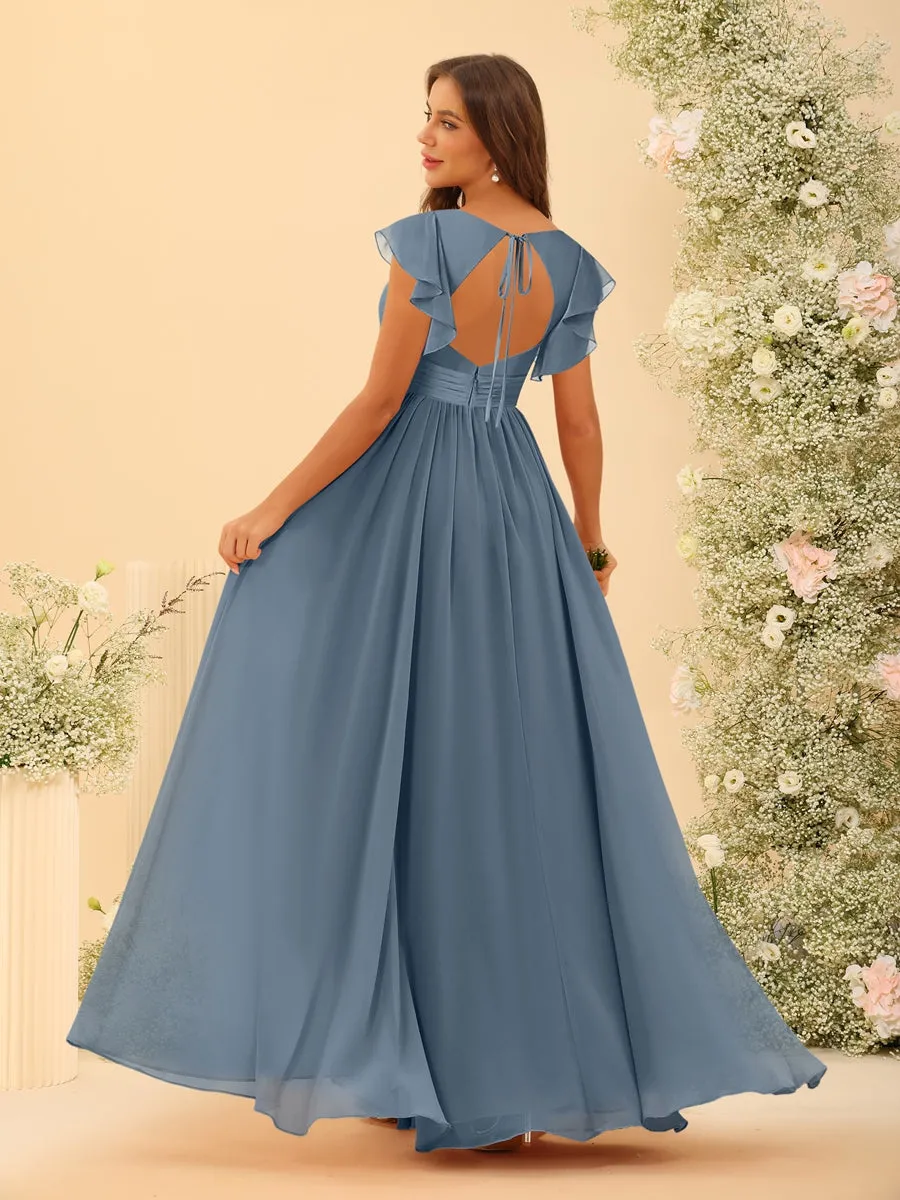 A-Line/Princess V-Neck Floor-Length Bridesmaid Dresses With Split Side sold by Lavetir product image thumbnail 2