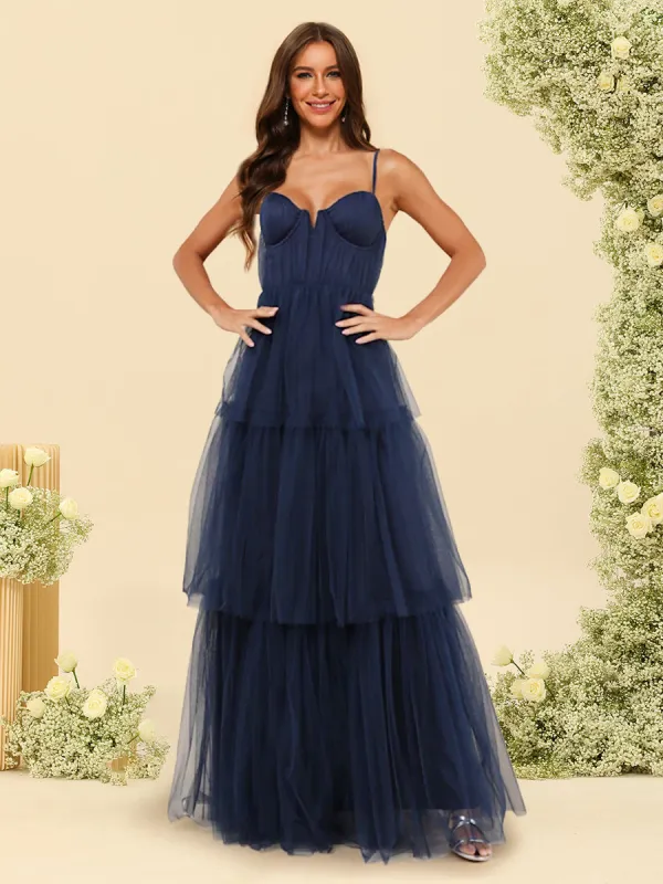 A-Line/Princess Spaghetti Straps Floor-Length Tulle Bridesmaid Dresses sold by Lavetir