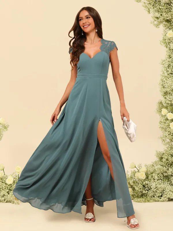 A-Line/Princess V-Neck Floor-Length Bridesmaid Dresses With Split Side sold by Lavetir
