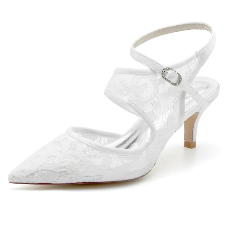 Women's Lace With Ankle Strap Lace Closed Toe Stiletto Heel Wedding Shoes sold by Lavetir