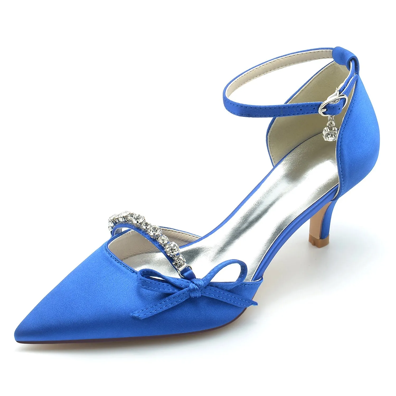 Women's Silk Satin With Ankle Strap Bowknot Rhinestone Closed Toe Stiletto Heel Evening Shoes sold by Lavetir