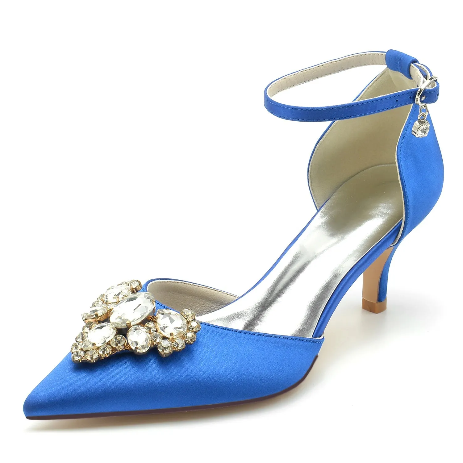 Women's Silk Satin With Rhinestone Closed Toe Ankle Strap Stiletto Heel Wedding Shoes sold by Lavetir