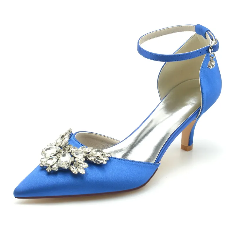 Women's Silk Satin With Rhinestone Ankle Strap Closed Toe Stiletto Heel Wedding Shoes sold by Lavetir