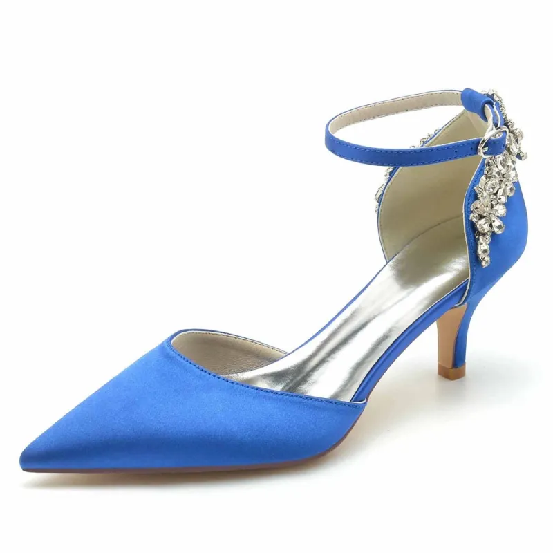 Women's Silk Satin Rhinestone Ankle Strap Closed Toe Stiletto Heel Wedding Shoes sold by Lavetir