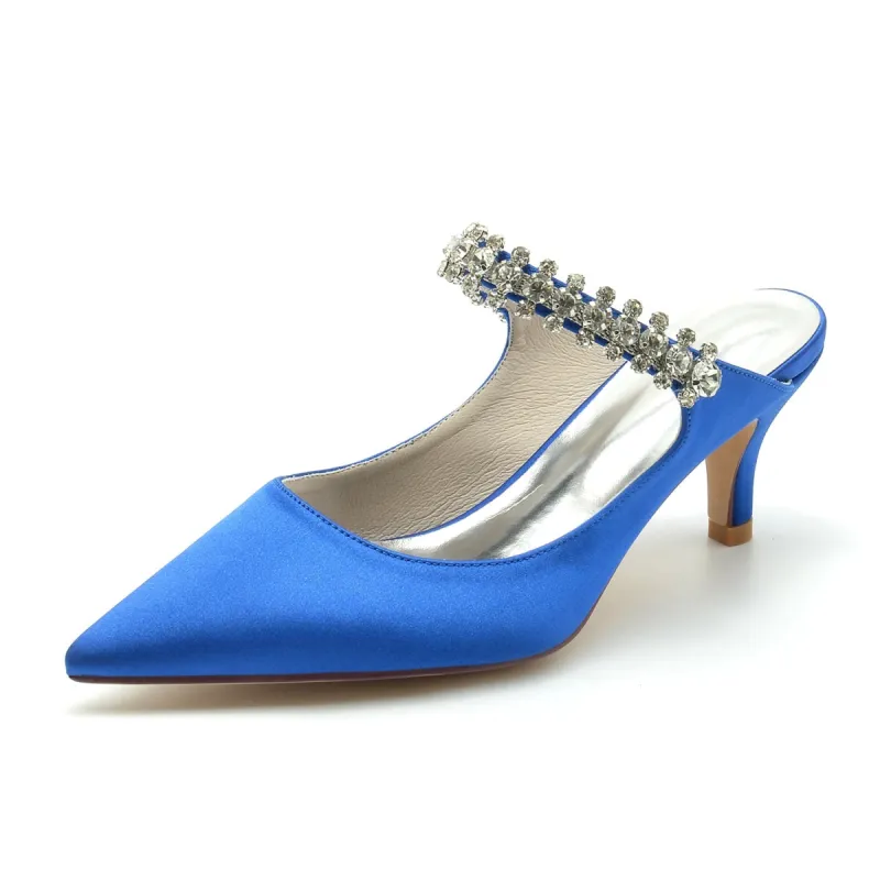 Women's Silk Satin Rhinestone Closed Toe Stiletto Heel Party Shoes sold by Lavetir