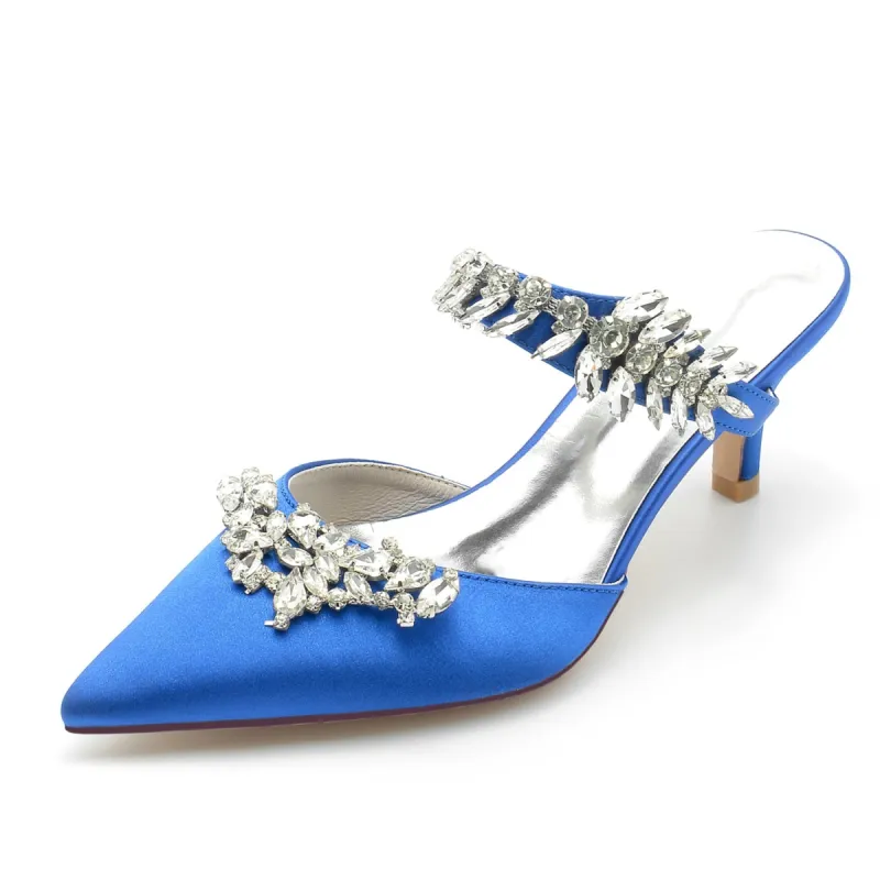 Women's Silk Satin Closed Toe Rhinestone Stiletto Heel Evening Shoes sold by Lavetir