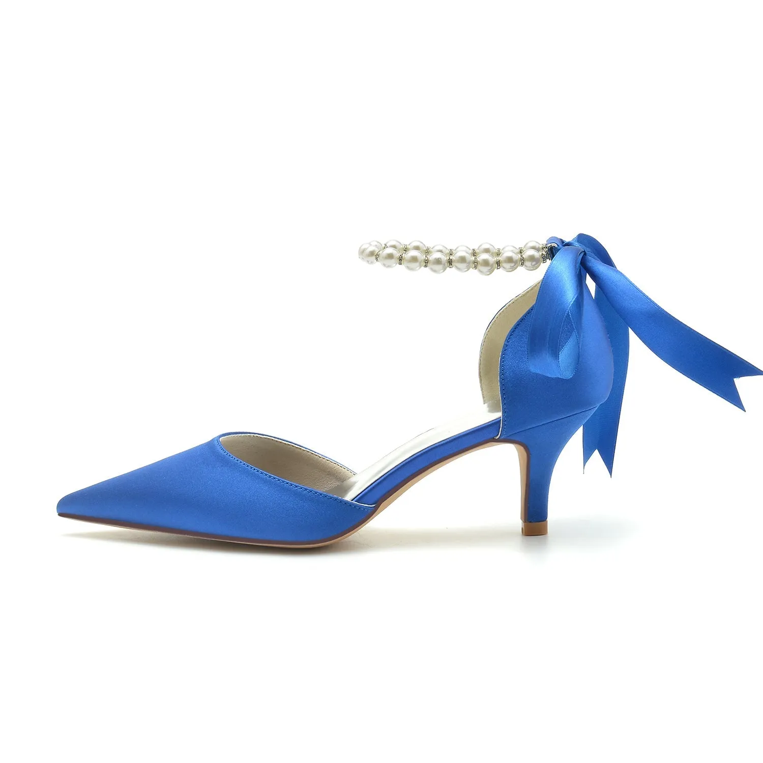 Women's Silk Satin With Lace-up Pearl Ankle Strap Closed Toe Stiletto Heel Party Shoes sold by Lavetir product image thumbnail 2