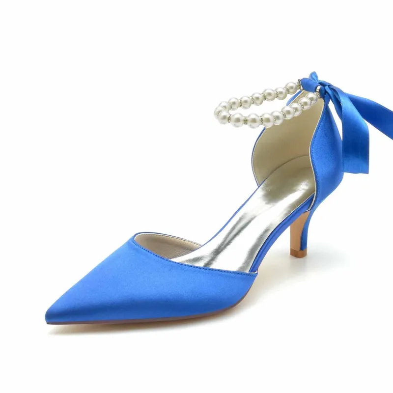 Women's Silk Satin With Lace-up Pearl Ankle Strap Closed Toe Stiletto Heel Party Shoes sold by Lavetir
