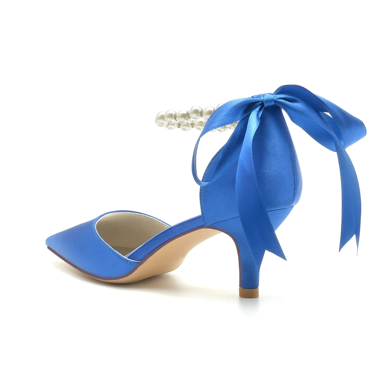 Women's Silk Satin With Lace-up Pearl Ankle Strap Closed Toe Stiletto Heel Party Shoes sold by Lavetir product image thumbnail 3