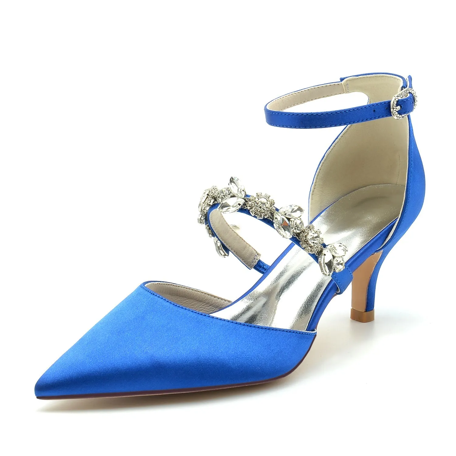 Women's Ankle Strap Rhinestone Silk Satin With Closed Toe Stiletto Heel Wedding Shoes sold by Lavetir