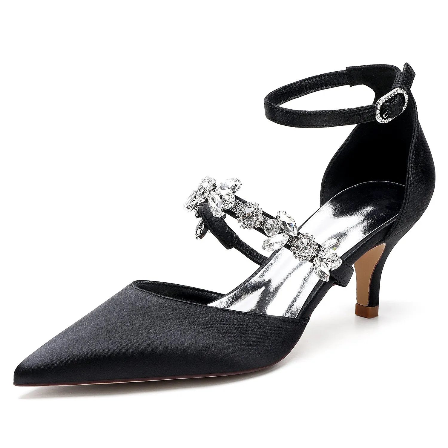 Women's Ankle Strap Rhinestone Silk Satin With Closed Toe Stiletto Heel Wedding Shoes sold by Lavetir product image thumbnail 3
