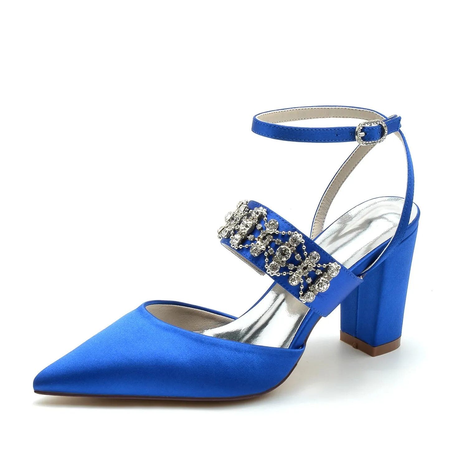 Women's Silk Ankle Strap Satin With Rhinestone Closed Toe Chunky Heel Evening Shoes sold by Lavetir