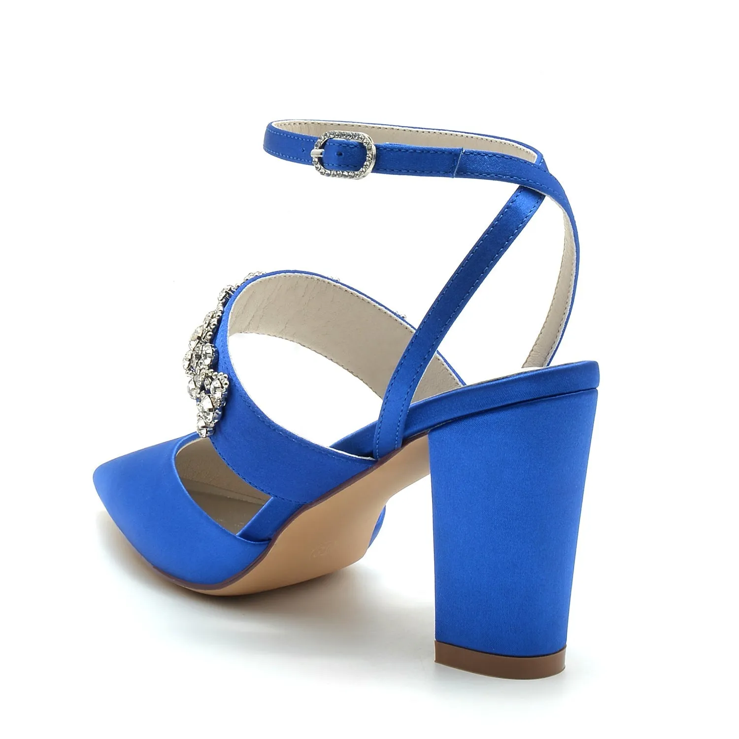 Women's Silk Ankle Strap Satin With Rhinestone Closed Toe Chunky Heel Evening Shoes sold by Lavetir product image thumbnail 2