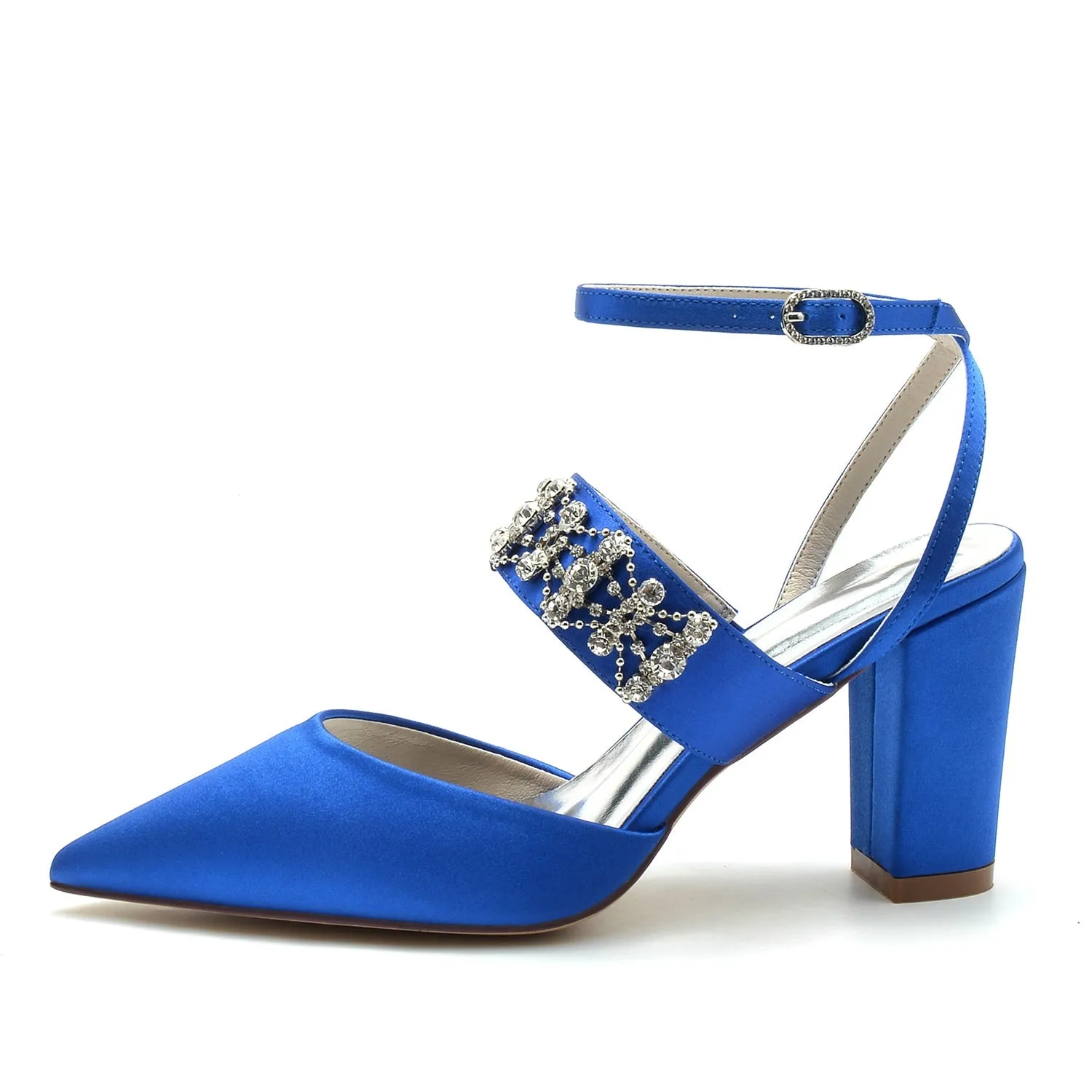 Women's Silk Ankle Strap Satin With Rhinestone Closed Toe Chunky Heel Evening Shoes sold by Lavetir product image thumbnail 3