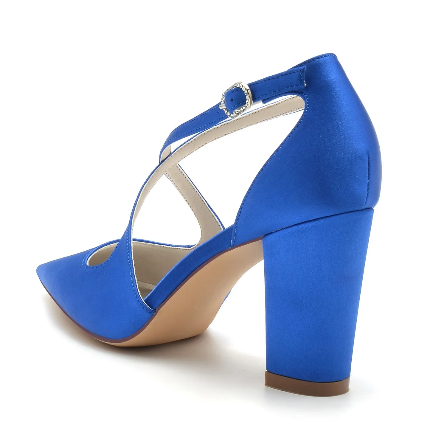 Women's Silk Satin With Ankle Strap Closed Toe Chunky Heel Party Shoes sold by Lavetir product image thumbnail 3