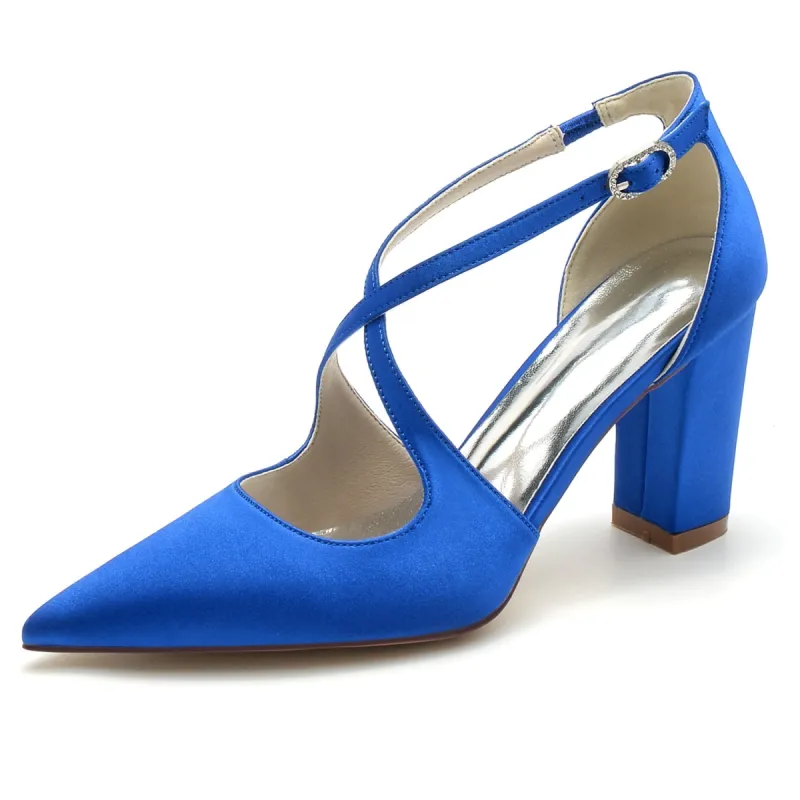Women's Silk Satin With Ankle Strap Closed Toe Chunky Heel Party Shoes sold by Lavetir