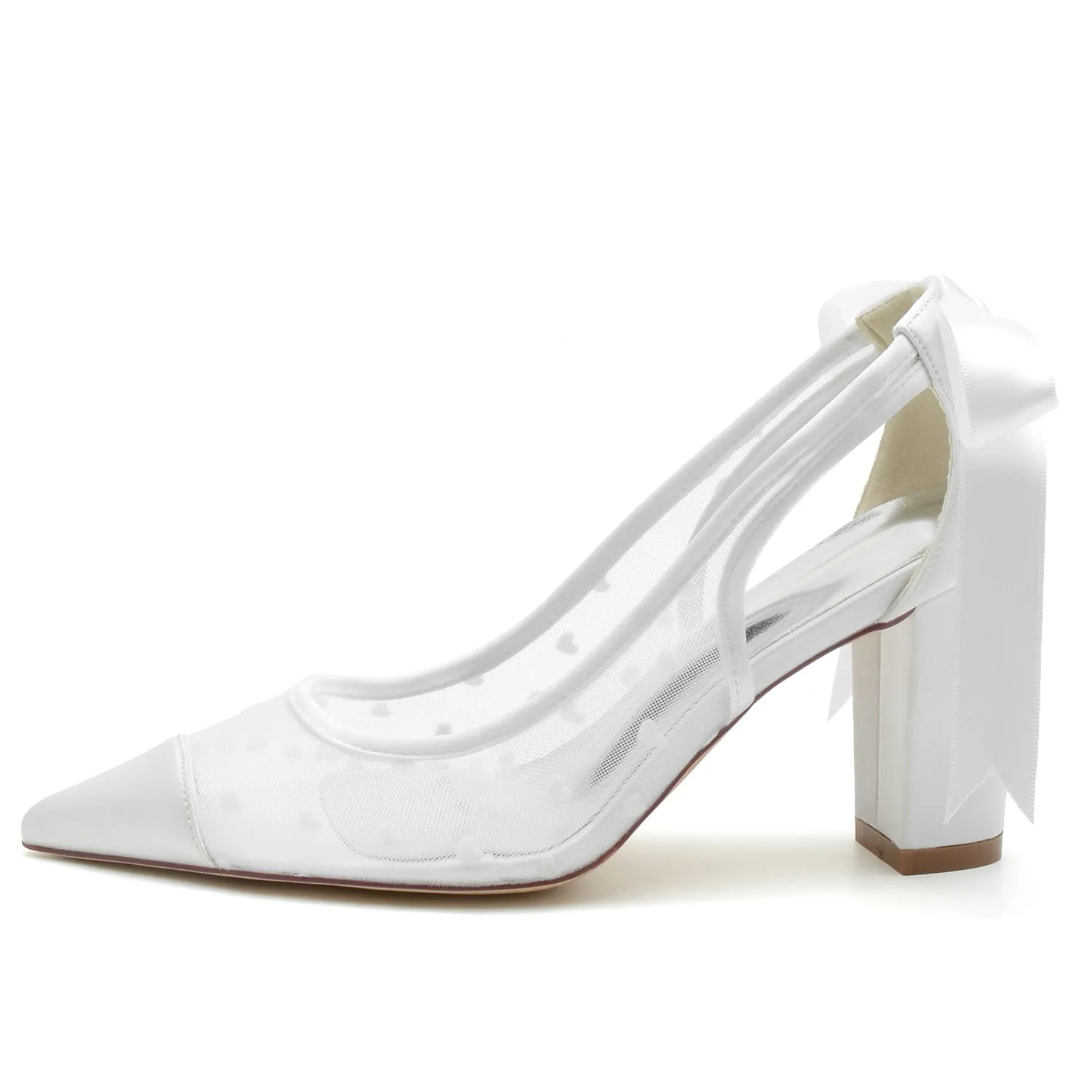 Women's Silk Satin Mesh With Lace Lace-up Closed Toe Chunky Heel Party Shoes sold by Lavetir product image thumbnail 2