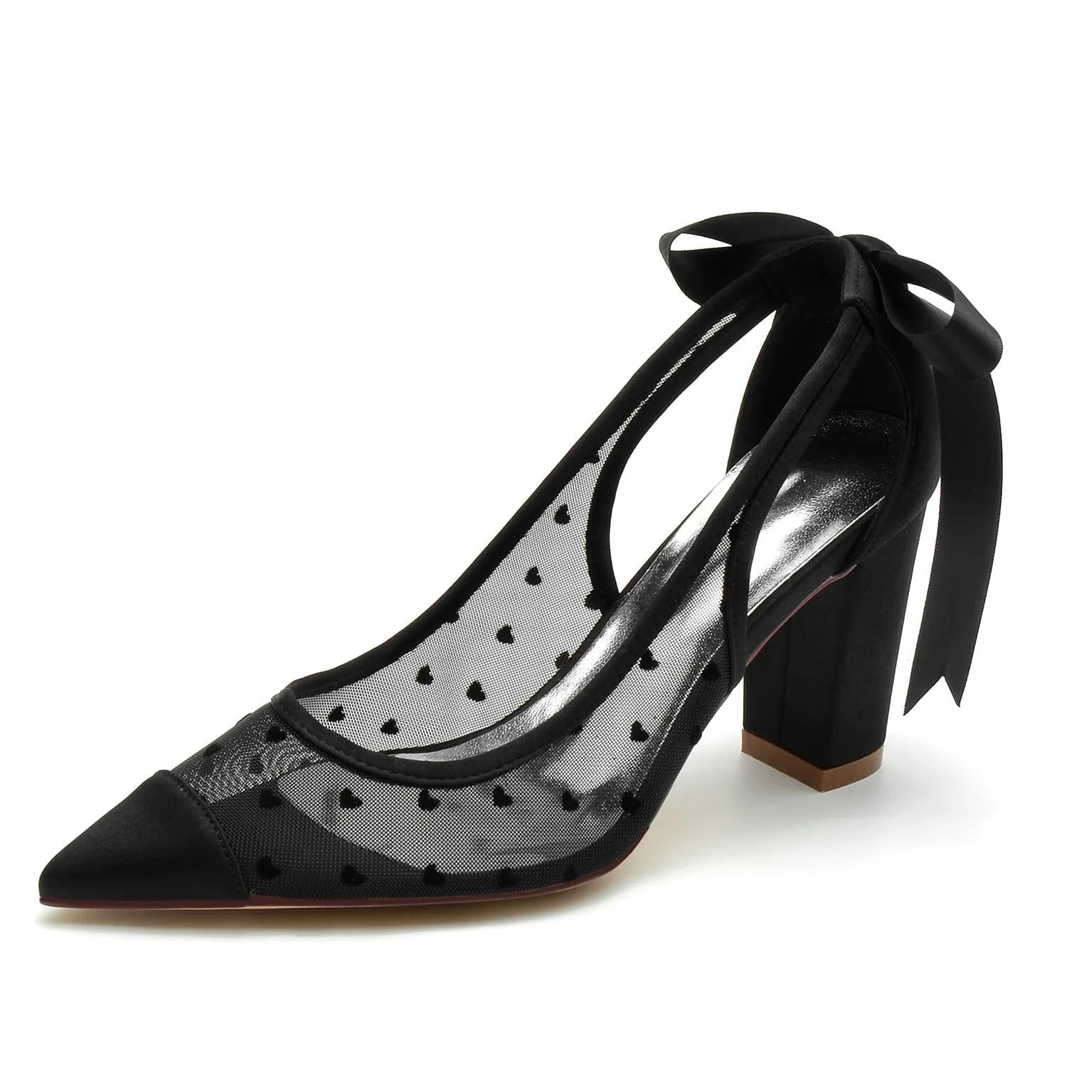 Women's Silk Satin Mesh With Lace Lace-up Closed Toe Chunky Heel Party Shoes sold by Lavetir product image thumbnail 5