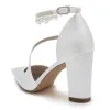 Women's Silk Satin With Ankle Strap Pearl Tassel Closed Toe Chunky Heel Party Shoes sold by Lavetir
