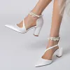 Women's Silk Satin With Ankle Strap Pearl Tassel Closed Toe Chunky Heel Party Shoes sold by Lavetir