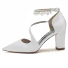 Women's Silk Satin With Ankle Strap Pearl Tassel Closed Toe Chunky Heel Party Shoes sold by Lavetir