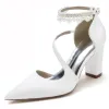 Women's Silk Satin With Ankle Strap Pearl Tassel Closed Toe Chunky Heel Party Shoes sold by Lavetir