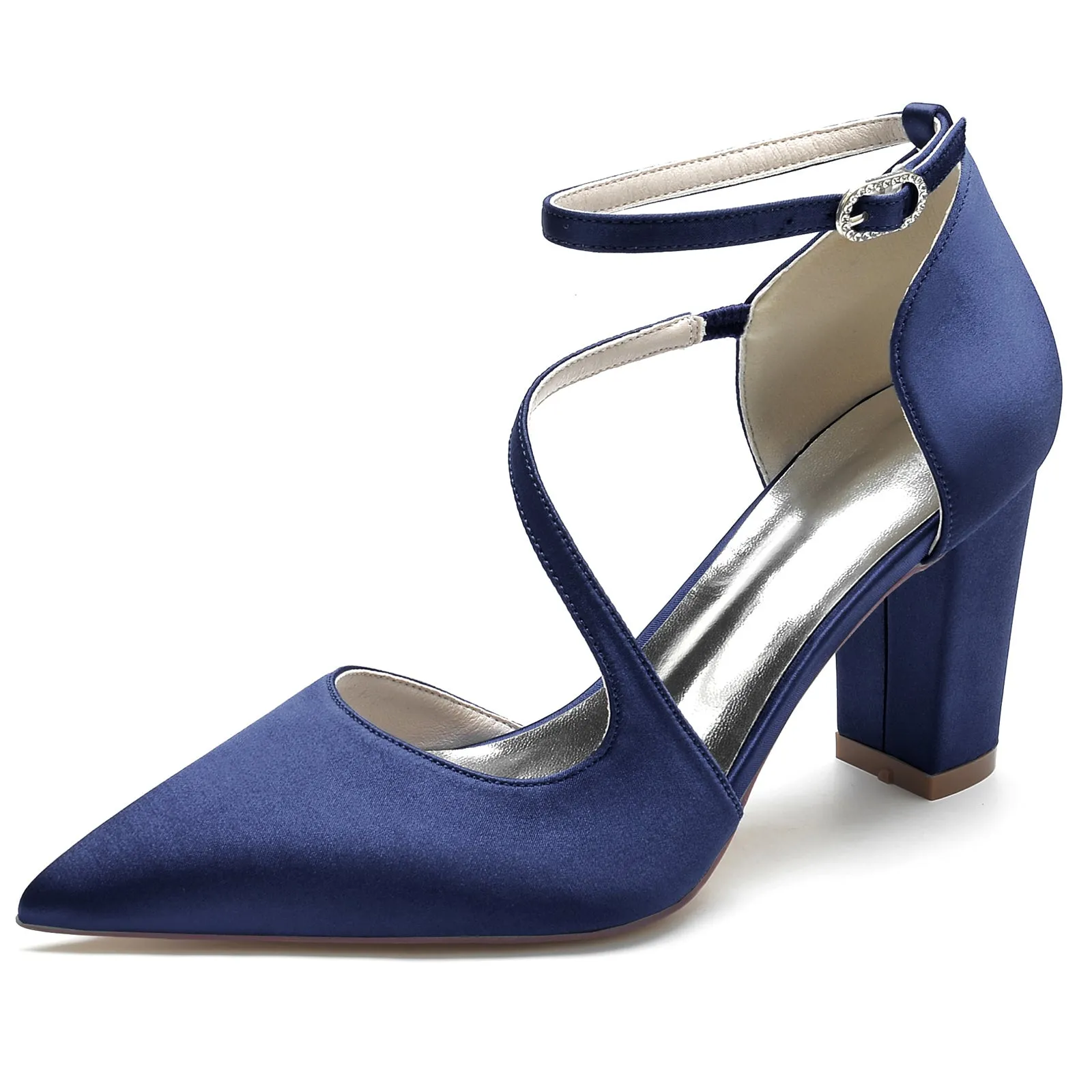 Women's Silk Satin With Ankle Strap Closed Toe Chunky Heel Evening Shoes sold by Lavetir product image thumbnail 5