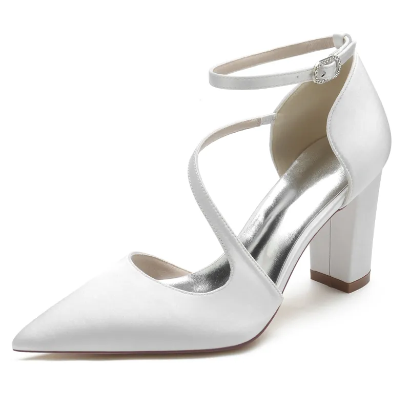 Women's Silk Satin With Ankle Strap Closed Toe Chunky Heel Evening Shoes sold by Lavetir