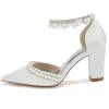 Women's Silk Satin With Ankle Strap Pearl Rhinestone Tassel Closed Toe Chunky Heel Evening Shoes sold by Lavetir