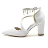 Women's Silk Satin With Ankle Strap Tassel Closed Toe Chunky Heel Wedding Shoes sold by Lavetir