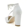 Women's Silk Satin With Ankle Strap Tassel Closed Toe Chunky Heel Wedding Shoes sold by Lavetir