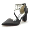 Women's Silk Satin With Ankle Strap Tassel Closed Toe Chunky Heel Wedding Shoes sold by Lavetir