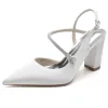 Women's Silk Satin Ankle Strap Rhinestone Closed Toe Chunky Heel Evening Shoes sold by Lavetir