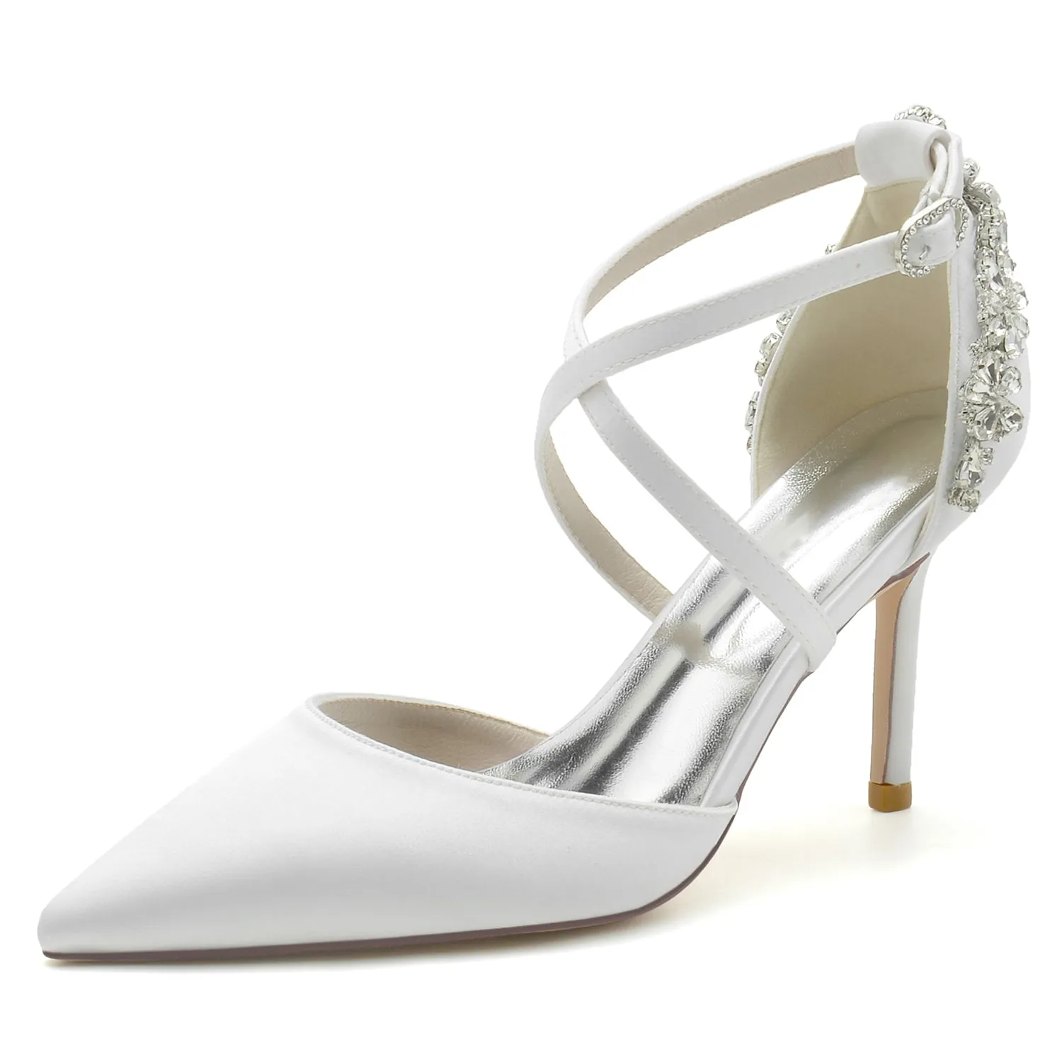 Women's Silk Satin Closed Toe Ankle Strap Stiletto Heel Wedding Shoes sold by Lavetir