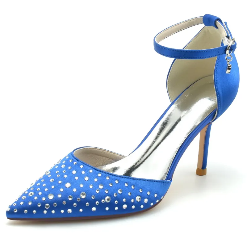 Women's Silk Satin With Rhinestone Closed Toe Stiletto Heel Ankle Strap Wedding Shoes sold by Lavetir