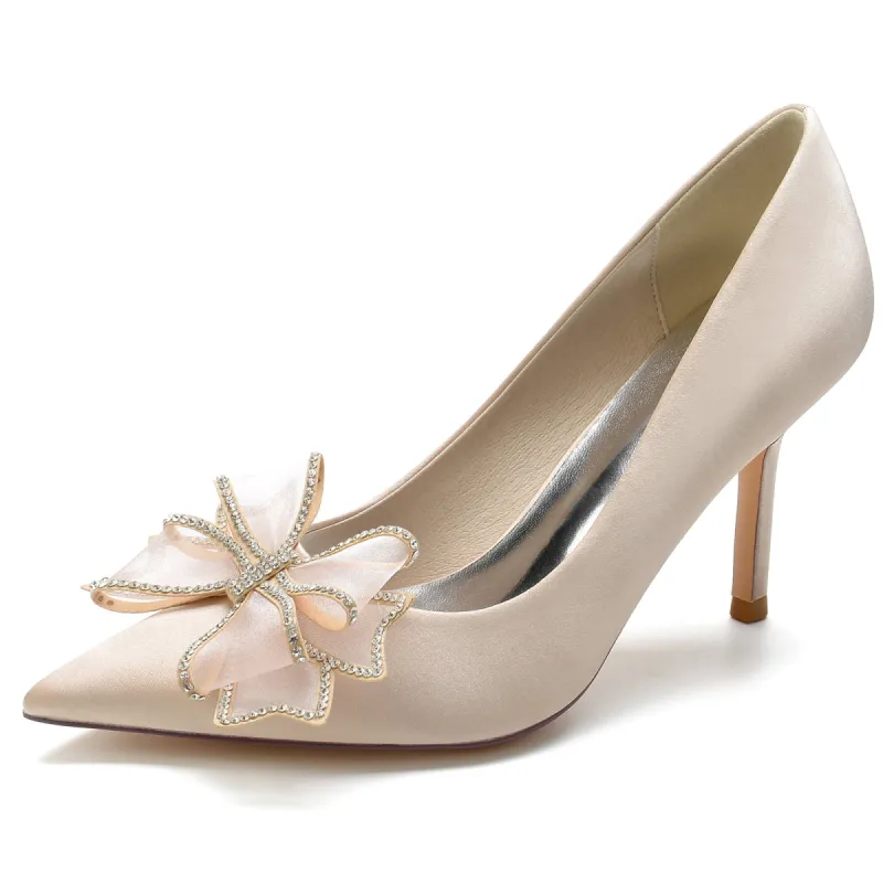 Women's Silk Satin With Bowknot Closed Toe Stiletto Heel Wedding Shoes sold by Lavetir