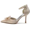 Women's Silk Satin Ankle Strap Bowknot Closed Toe Stiletto Heel Wedding Shoes sold by Lavetir